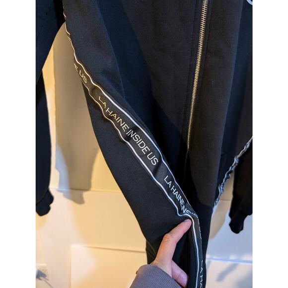 LA Haine Inside Us Full Zip Side Strap Black Goth FOG Pyrex Elongated Hoodie LRG - Picture 5 of 9